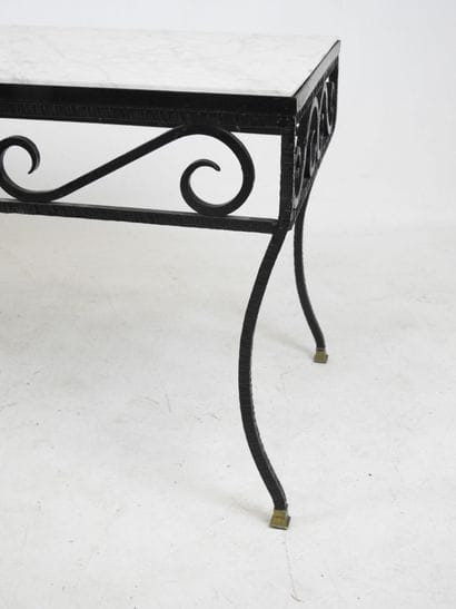 Wrought-iron LOW TABLE with rectangular white...
