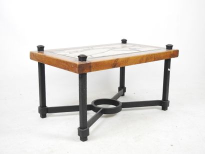 Brutalist LOW TABLE with carved stone and...