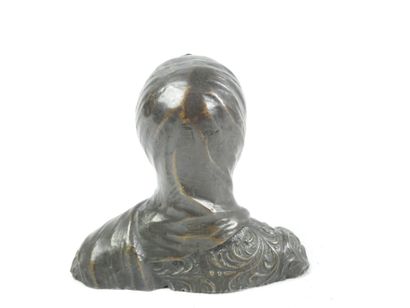 BUST of a young woman in bronze with brown...