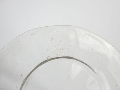 Glass JUG and saucer with engraved reed decoration...