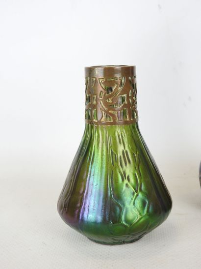 LOETZ, in the style of : Two iridescent glass...