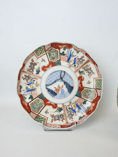 JAPAN: Three porcelain plates with blue,...