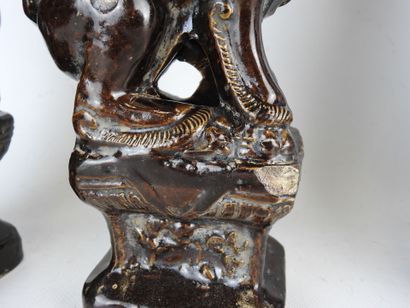 CHINA: Pair of brown glazed ceramic candleholders...