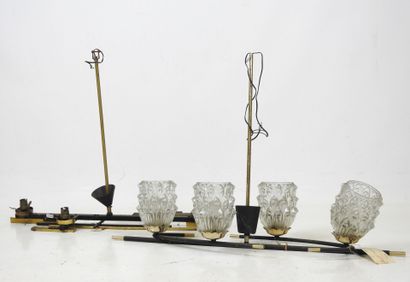 TWO black lacquered and gilded metal SUSPENSIONS...