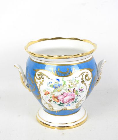 SEVRES: Porcelain cache pot with floral design...