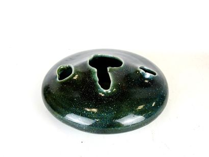 Green enameled stoneware ovoid vase with...