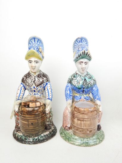 NEVERS: Two polychrome earthenware anthropomorphic...