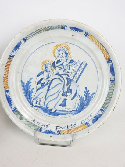 NEVERS: Pair of blue, yellow and green polychrome...