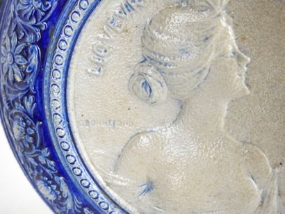 C.BONNEFOND: Pair of blue and gray glazed...