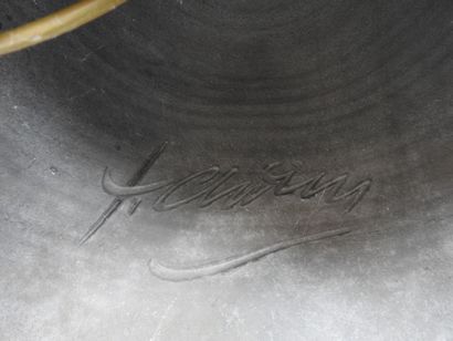 LAMP base in raku with incised decoration...