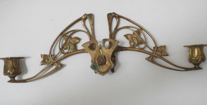 PLEYEL: Pair of two-light sconces in bronze....
