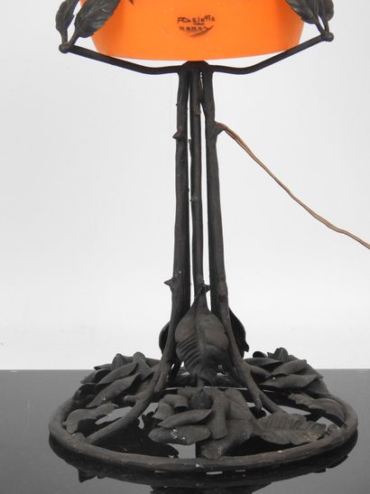DELATTE à Nancy: Wrought-iron mushroom lamp...