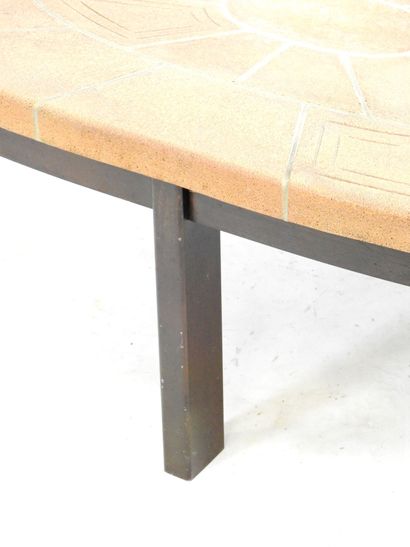 LOW TABLE with oval top in sandstone tile...