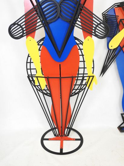 Man and Woman. Articulated sculpture in red,...