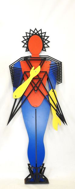 Man and Woman. Articulated sculpture in red,...