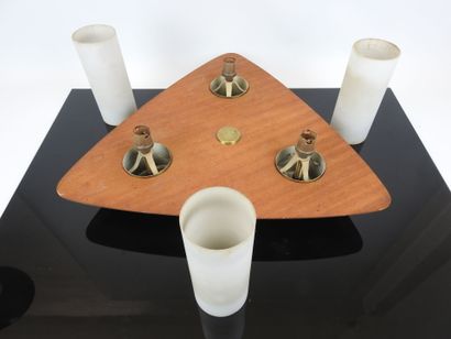 Triangular teak PLAFON with three opaline...