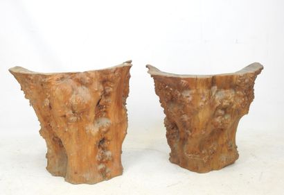 PAIR OF Brutalist HEATERS in burr wood. 61...