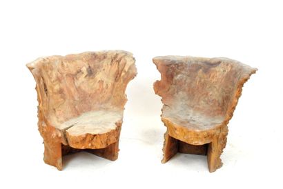 PAIR OF Brutalist HEATERS in burr wood. 61...