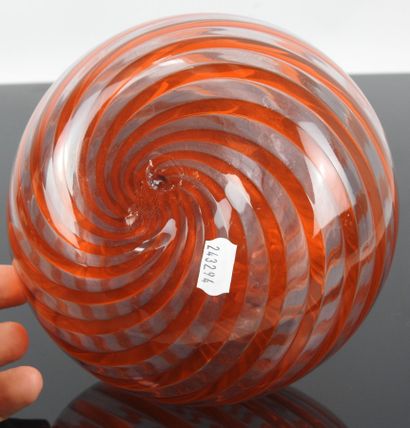 MURANO: Orange glass vase with spiral motifs,...