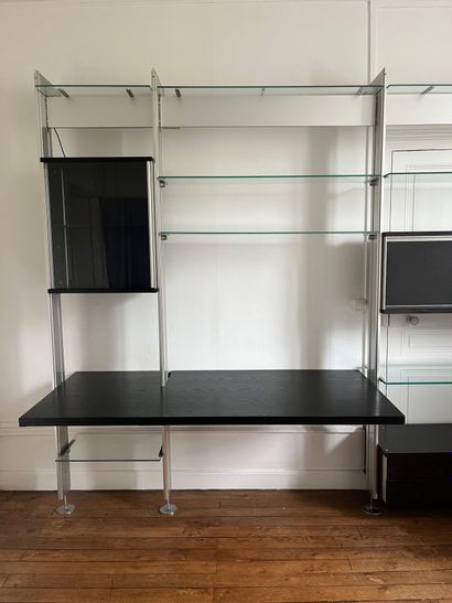LARGE MODULABLE WALL LIBRARY forming a desk,...