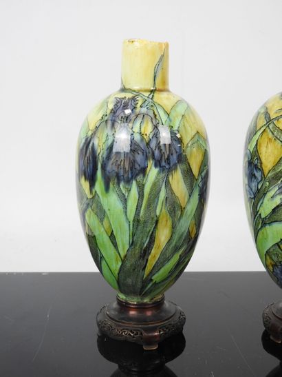 HOLLAND: Pair of ceramic vases with polychrome...