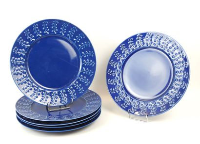 LALIQUE (in the style): Six blue porcelain...