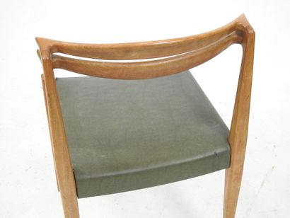 FOUR CHAIRS in exotic wood and green skai....