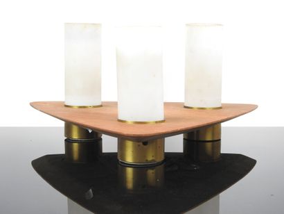 Triangular teak PLAFON with three opaline...