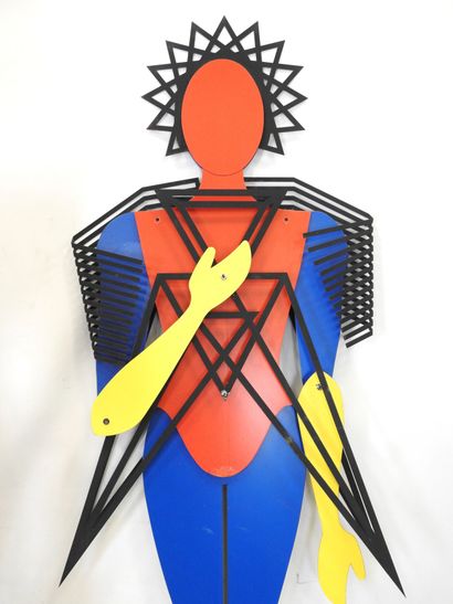 Man and Woman. Articulated sculpture in red,...