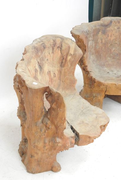 PAIR OF Brutalist HEATERS in burr wood. 61...
