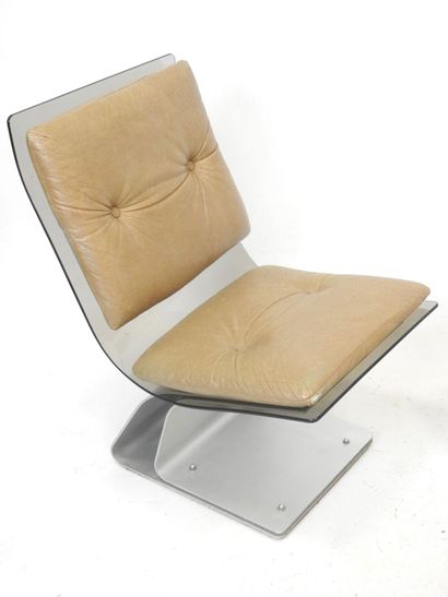 Maison JANSEN: Two armchairs in smoked securit...