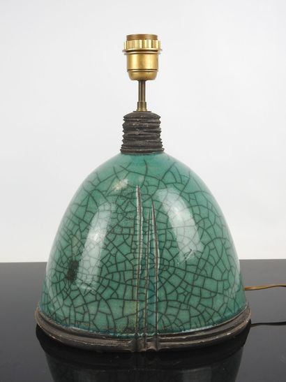 LAMP base in raku with incised decoration...