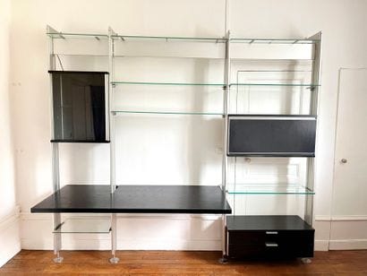 LARGE MODULABLE WALL LIBRARY forming a desk,...