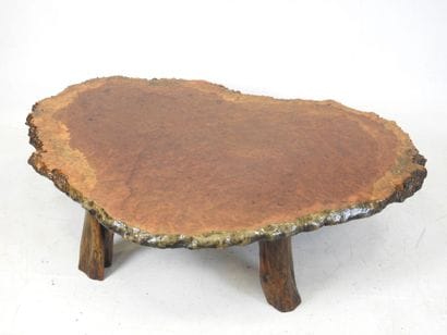 Irregular-shaped LOW TABLE with wooden top...
