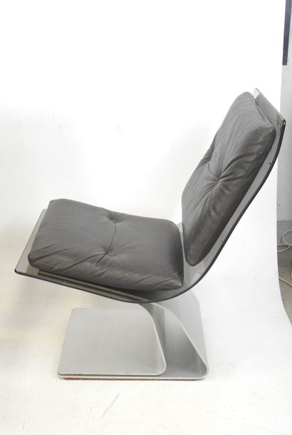Maison JANSEN: Three armchairs in smoked...