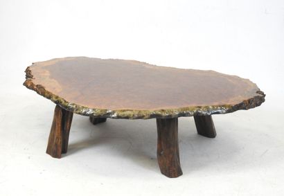 Irregular-shaped LOW TABLE with wooden top...