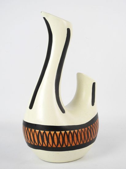 J BURG (20th): White, black and orange ceramic...