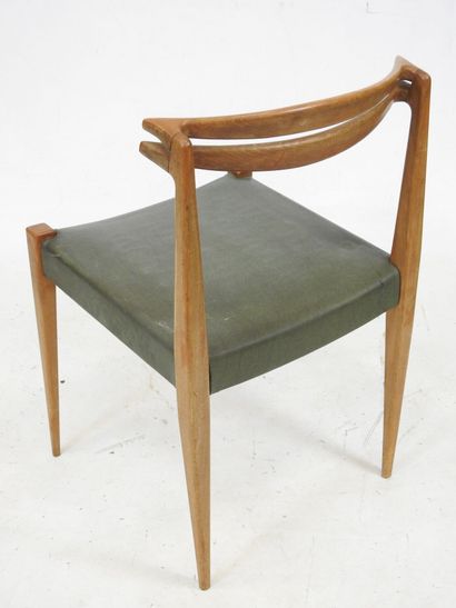 FOUR CHAIRS in exotic wood and green skai....