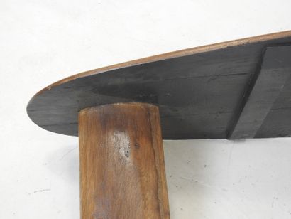 Free-form LOW TABLE in natural wood on three...