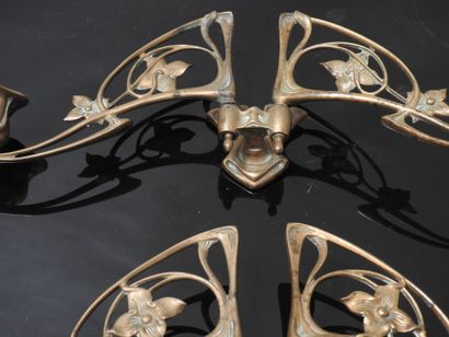 PLEYEL: Pair of two-light sconces in bronze....