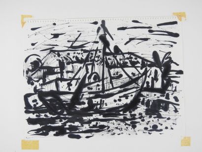 Irena DEDICOVA (1932-1987). Sailboat. Black...
