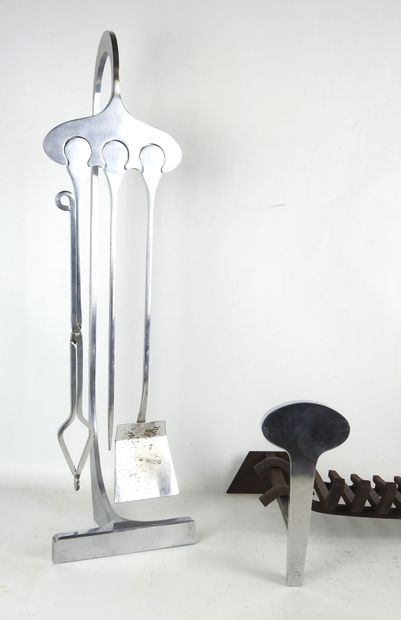 JEAN-PAUL CREATIONS: Chromed metal fireplace...