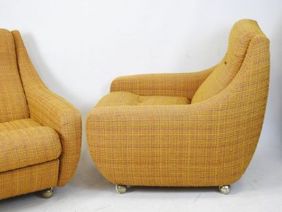 Pair of orange-yellow fabric armchairs on...