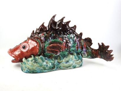 G. MAIRE (XXth): Rascasse fish. Large ceramic...