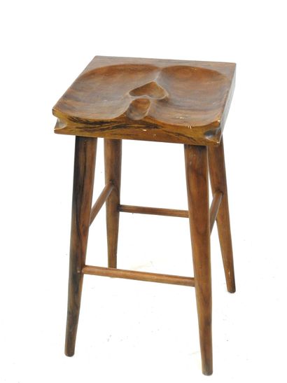 Solid wood SCULPTURAL BAR TABOURET, carved...