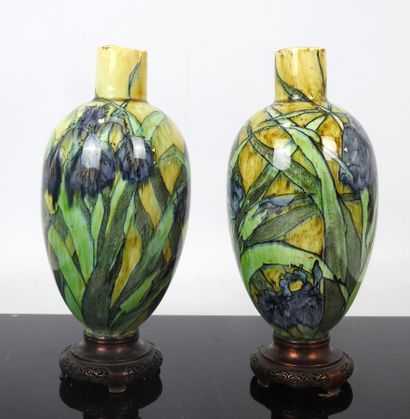 HOLLAND: Pair of ceramic vases with polychrome...