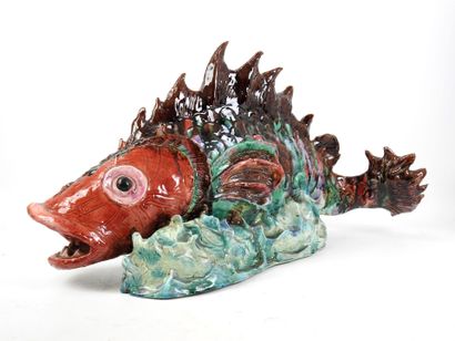 G. MAIRE (XXth): Rascasse fish. Large ceramic...