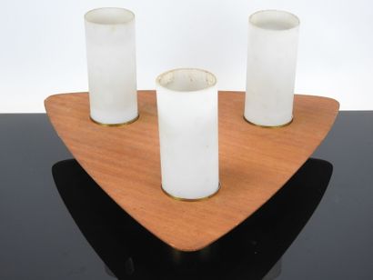 Triangular teak PLAFON with three opaline...