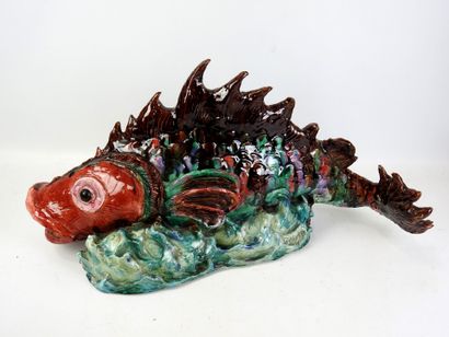 G. MAIRE (XXth): Rascasse fish. Large ceramic...