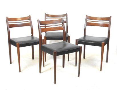 FOUR Scandinavian exotic wood and black skai...